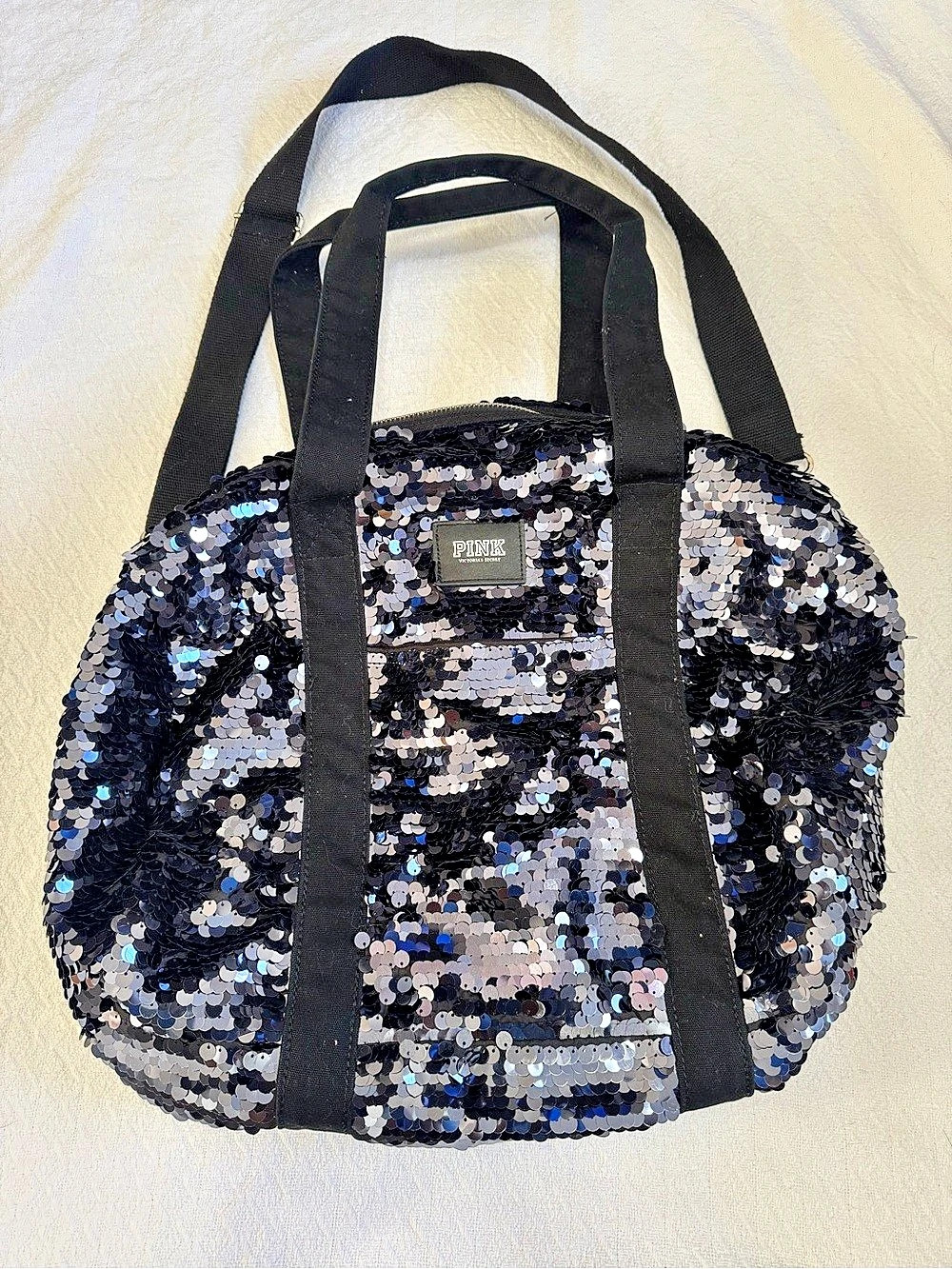 Victoria secret pink Sequin Travel Bag in Black & Silver Like New